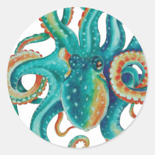 Sticker Rond Octopus Teal
