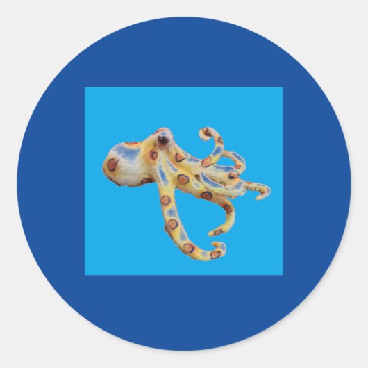 Sticker Rond Octopus unique sur Arrière - plan bleu (Devant)