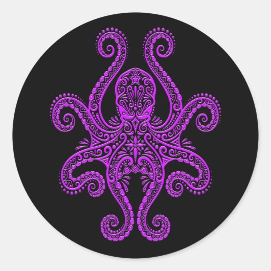 Sticker Rond Octopus violet complexe sur noir (Devant)