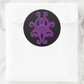 Sticker Rond Octopus violet complexe sur noir (Sac)