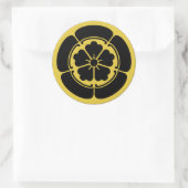 Sticker Rond Oda Mon japonais samouraï clan jaune sur noir (Sac)