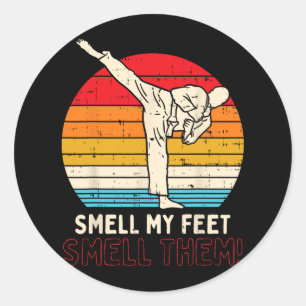 Sticker Rond Odeur Pieds Kick Retro Karate Taekwondo Martial Ar