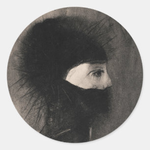 Sticker Rond Odilon Redon Armor. Face de femme sombre. Symbolis