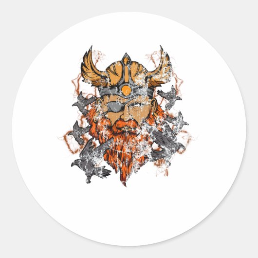 Sticker Rond Odin et ses ravens, la mythologie normande déçue (Devant)