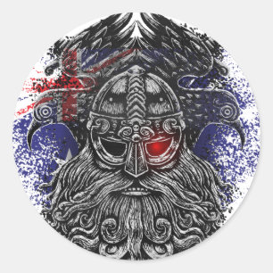Sticker Rond Odin ravens swords Viking Mythologie Australia fla
