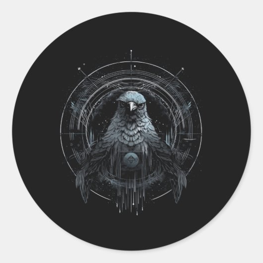Sticker Rond Odin'S Bird North Valhalla Norse Mythology (Devant)
