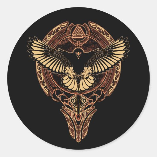 Sticker Rond Odin's Eagle Hawk and Valknut (Devant)