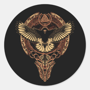 Sticker Rond Odin's Eagle Hawk and Valknut