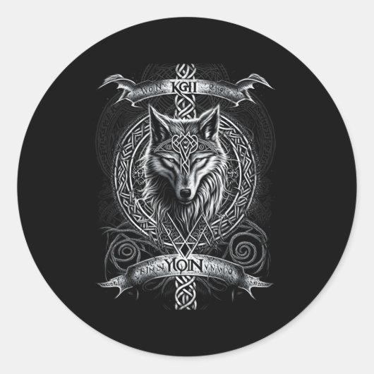 Sticker Rond Odin'S Wolf North Valhalla Norse Mythology (Devant)