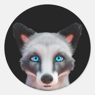 Sticker Rond Oeil bleu renard argenté classique collant rond