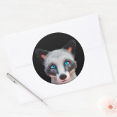 Sticker Rond Oeil bleu renard argenté classique collant rond (Enveloppe)