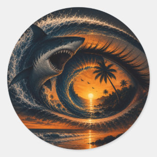 Sticker Rond Œil de la Vague – Optique Surrealiste de Coucher d