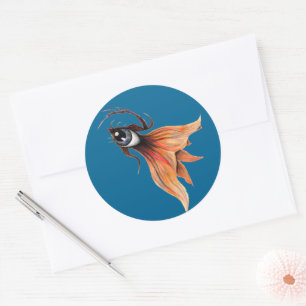Sticker Rond Œil Doré Poisson Rouge Surréaliste Fantaisie Art T