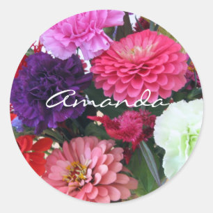 Sticker Rond Oeillets et fleurs de zinnia
