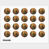 Sticker Rond Oeillets, Roses et une bouteille de Vincent van Go (Feuille)