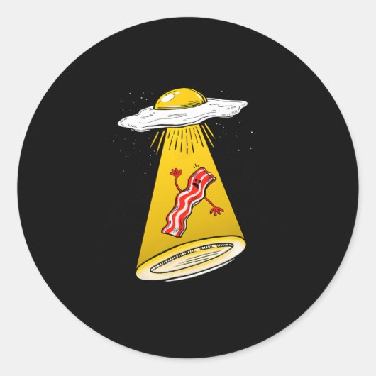 Sticker Rond Oeuf Abduction Bacon Amusant Alien Ufo Petit déjeu (Devant)