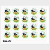 Sticker Rond Oeuf de Pâques noir Labrador Chiot caricature (Feuille)