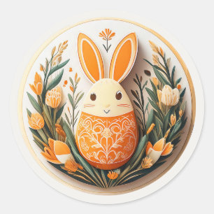Sticker Rond Oeuf de Pâques Tulipes lapin Orange ID1084