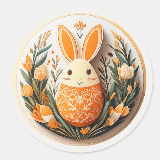 Sticker Rond Oeuf de Pâques Tulipes lapin Orange ID1084 (Devant)