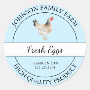 Sticker Rond Oeuf de poule frais de la ferme Label Bleu