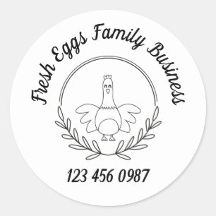 Sticker Rond OEuf de poulet Commerce Vintage Hen Noir&Blanc