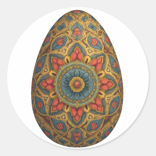 Sticker Rond Oeuf Mandala - Design Floral Boho complexe (Devant)
