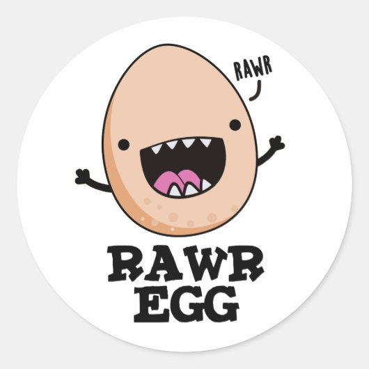 Sticker Rond Oeuf Rawg Funny Roaring Pun Oeuf Raw (Devant)