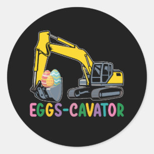 Sticker Rond Oeufs Cavateur Pâques Chasse aux Oeufs Excavateur