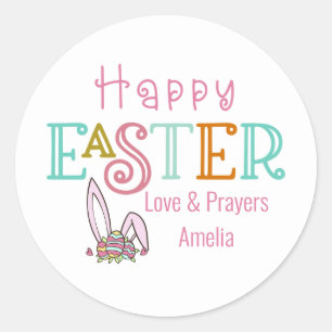 Sticker Rond Œufs de Pâques et oreilles de lapin Colorés
