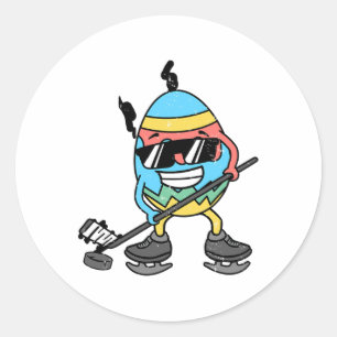Sticker Rond Oeufs de Pâques Jouer Ice Hockey Cute Sports Homme