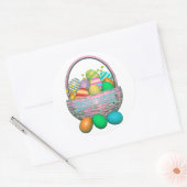 Sticker Rond Oeufs de Pâques peints en panier (Enveloppe)