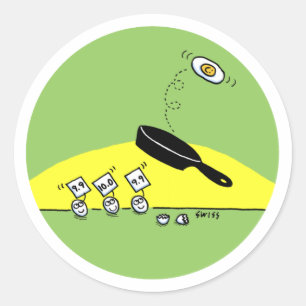 Sticker Rond Oeufs Drôle Montre Oeufs Faire Gymnastique Dessin