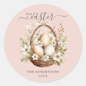 Sticker Rond Oeufs Fleurs de Printemps Pastel Joyeux Pâques (Devant)