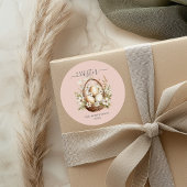 Sticker Rond Oeufs Fleurs de Printemps Pastel Joyeux Pâques