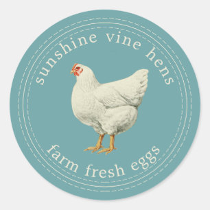 Sticker Rond OEufs frais de ferme OEuf Vintage Hen Carton Bleu