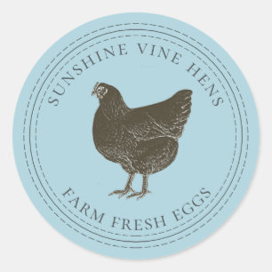 Sticker Rond OEufs frais de ferme OEuf Vintage Hen Carton Bleu