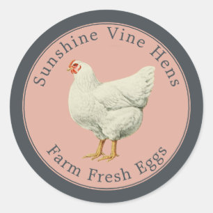 Sticker Rond OEufs frais de ferme OEuf Vintage Hen Carton rose