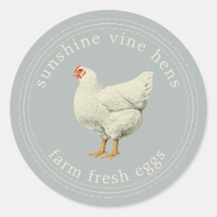 Sticker Rond OEufs frais de ferme OEuf Vintage Hen Gray