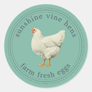 Sticker Rond Oeufs frais de ferme Vintage Hen Oeufs carton vert