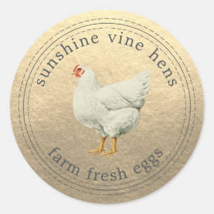 Sticker Rond Oeufs frais de ferme Vintage Hen Oeufs modernes Ca