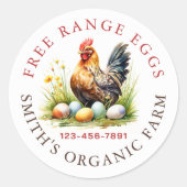 Sticker Rond Oeufs frais de la ferme d'aquarelles (Devant)