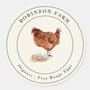 Sticker Rond Oeufs frais de la ferme de poulets vintage