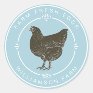 Sticker Rond OEufs Vintages frais de ferme Carton Blue Glow