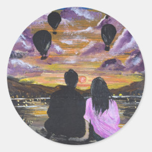 Sticker Rond Œuvre d'art faite main – Coucher de soleil ensembl