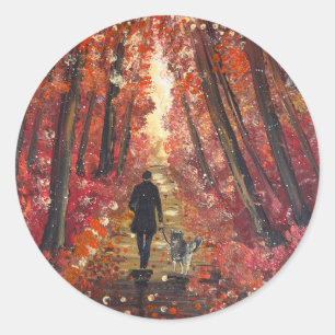Sticker Rond Œuvre d'art faite main - Forêt orange 