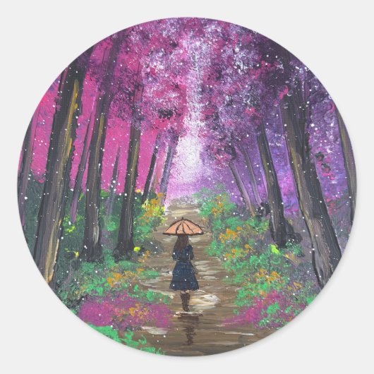 Sticker Rond Œuvre d'art faite main - Marche solitaire (Devant)
