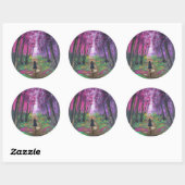 Sticker Rond Œuvre d'art faite main - Marche solitaire (Feuille)