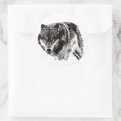 Sticker Rond Oeuvre d'art noir et blanc Wild Wolf (Sac)