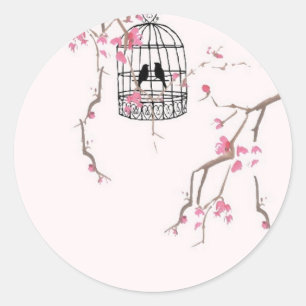Sticker Rond OEuvre d'art originale de cage à cerisier fleuri