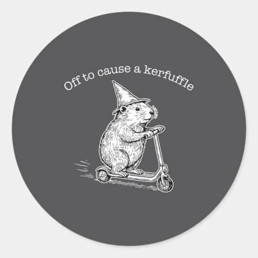 Sticker Rond Off To Cause A Kerfuffle Funny Capybara Scooter Ch (Devant)